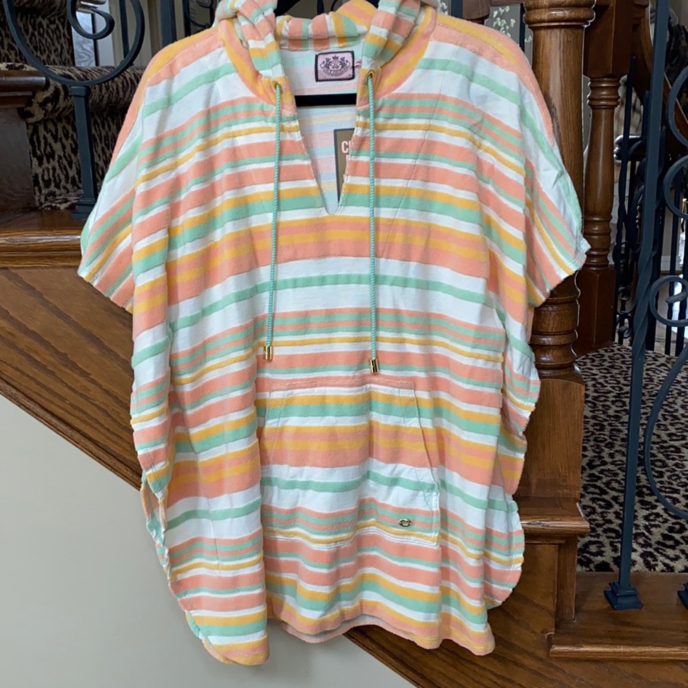 Juicy Couture terry hooded striped poncho sz M